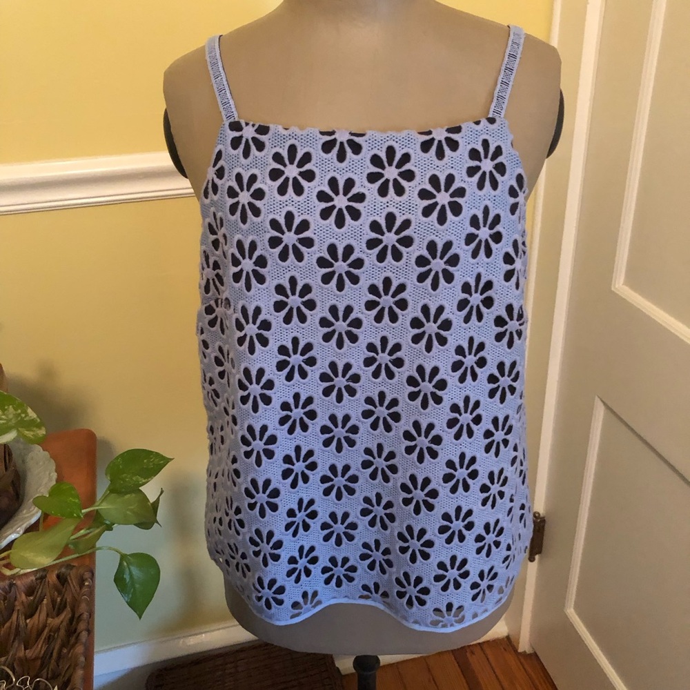 Maeve by Anthropologie Blue & Black Floral Laser Cutout Tank Top Cami Size 12